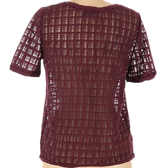 NWOT LOFT Unique Burgandy Cage Pattern See-through Blouse - Picture 2 of 3